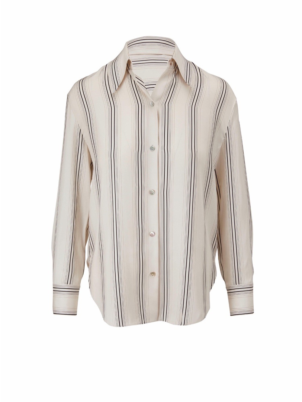 Vince Cream and Black Vertical-Stripe Button Down
